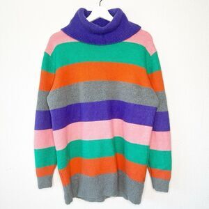 Lea & Viola Multiple Bright Color Striped Turtleneck Sweater L